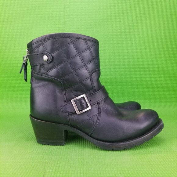 ✅Sonora Quilted Black Leather Ankle Moto/Biker Boots Women's 8B Heeled Back Zip - Picture 9 of 12